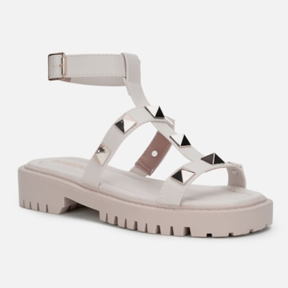 Segunda imagem do produto Sandália Feminina Papete Tratorada Tiras Tornozelo Spikes Off White