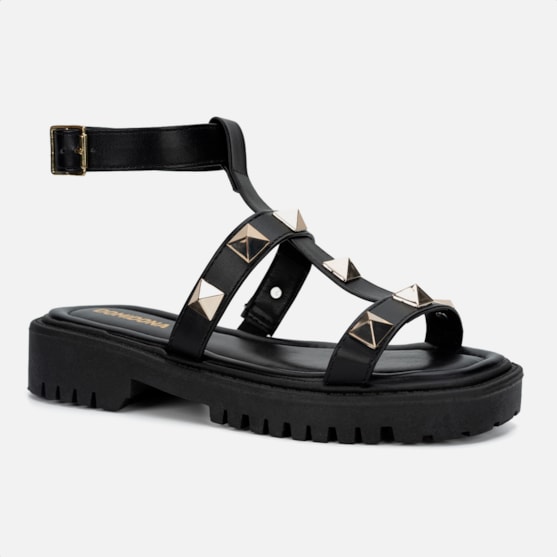 Segunda imagem do produto Sandália Feminina Papete Tratorada Tiras Tornozelo Spikes Preto