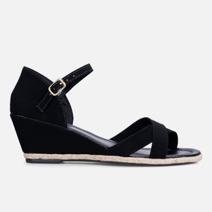 Sandália Feminina Preta Anabela Casual Traseira Fechada