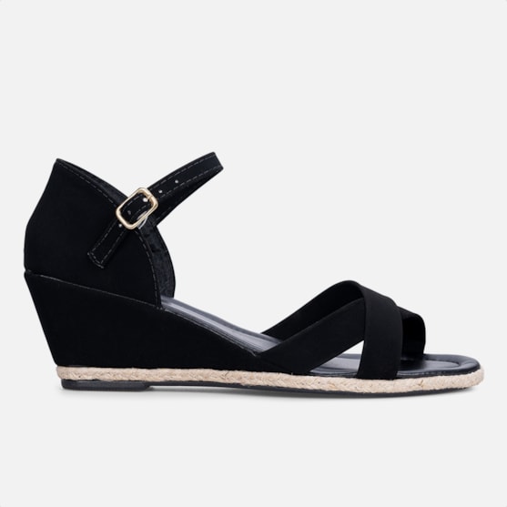 Sandália Feminina Preta Anabela Casual Traseira Fechada