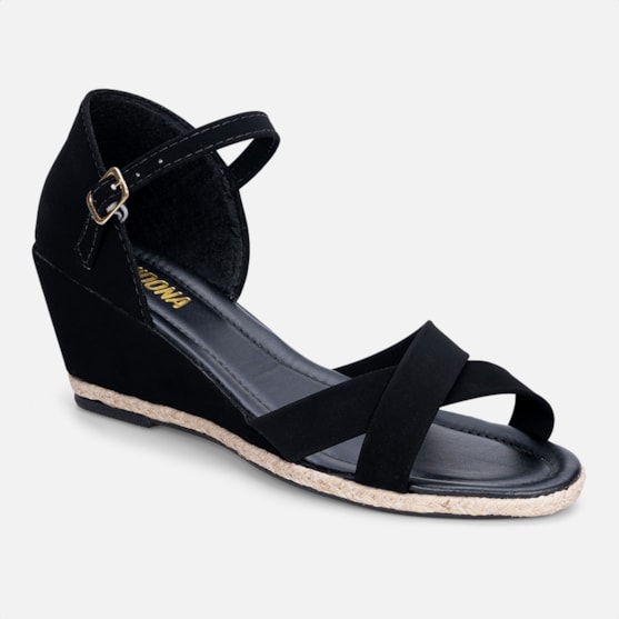 Segunda imagem do produto Sandália Feminina Preta Anabela Casual Traseira Fechada