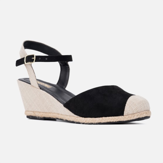Segunda imagem do produto Sandália Feminina Preta Anabela Fechada Estilo Palha