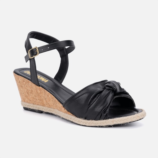 Segunda imagem do produto Sandália Feminina Preta Estilo Anabela Tira De Laço