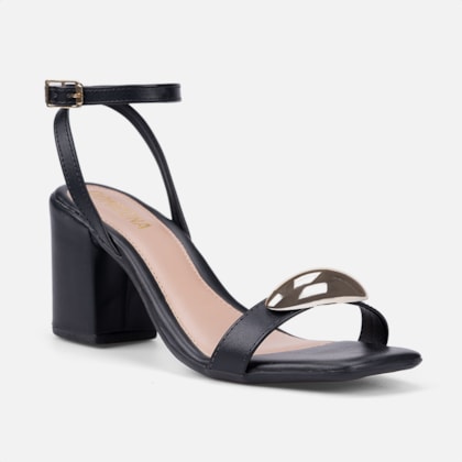 Segunda imagem do produto Sandália Feminina Preta Salto Alto Tira Com ABS Metalizado