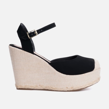 Sandália Feminina Preta Salto Anabela Bico Fechado