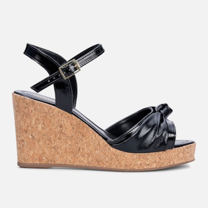 Sandália Feminina Preta Salto Anabela Laço Delicado