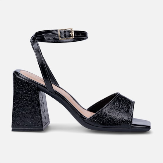 Sandália Feminina Preta Salto Geométrico Bico Quadrado