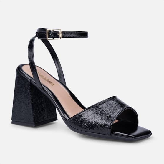 Segunda imagem do produto Sandália Feminina Preta Salto Geométrico Bico Quadrado