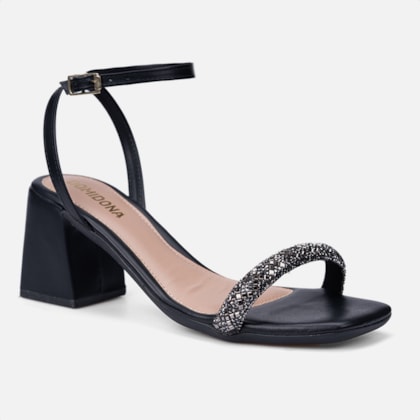 Segunda imagem do produto Sandália Feminina Preta Tira Com Fivela Salto Alto Bloco
