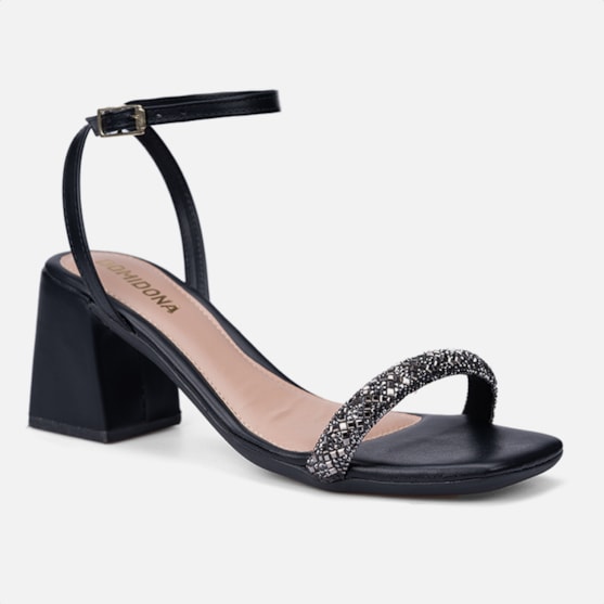 Segunda imagem do produto Sandália Feminina Preta Tira Com Fivela Salto Alto Bloco