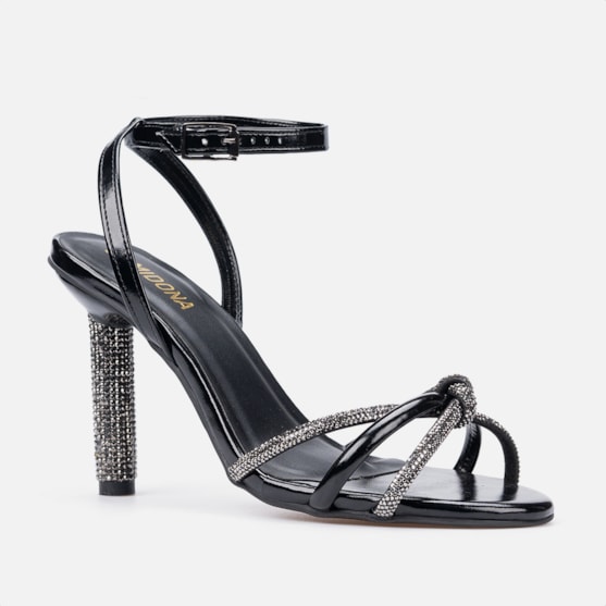 Segunda imagem do produto Sandália Feminina Preta Tira De Laço E Salto De Strass