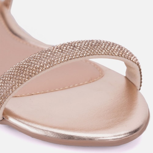 Sandália Feminina Rasteira Bronze Tira Adornada De Strass