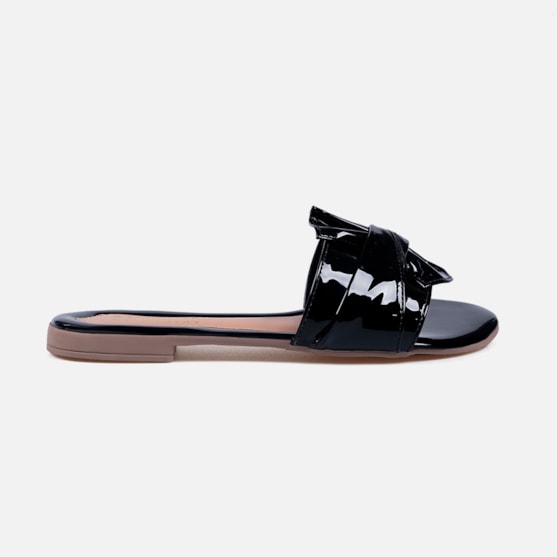 Sandália Feminina Rasteira Enfeite Laço Preta