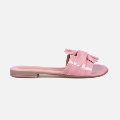 Sandália Feminina Rasteira Enfeite Laço Rosa
