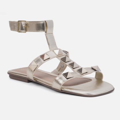 Segunda imagem do produto Sandália Feminina Rasteira Rasteirinha Tira Spikes Confort Dourado