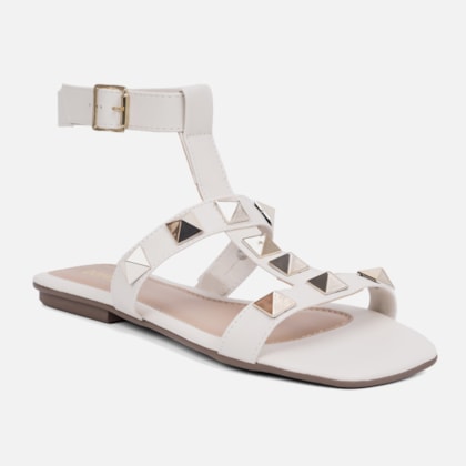 Segunda imagem do produto Sandália Feminina Rasteira Rasteirinha Tira Spikes Confort Off White