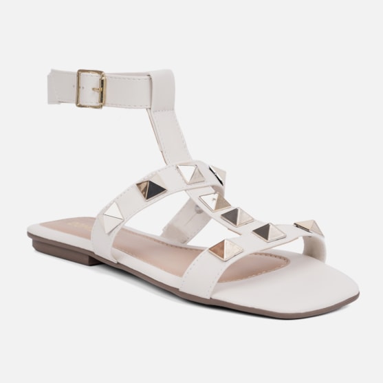 Segunda imagem do produto Sandália Feminina Rasteira Rasteirinha Tira Spikes Confort Off White