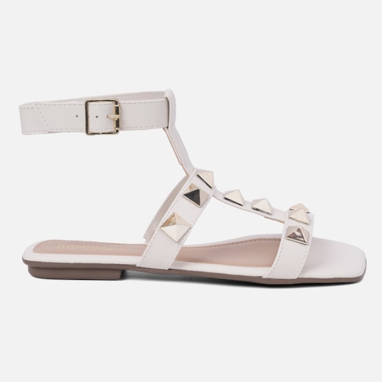 Sandália Feminina Rasteira Rasteirinha Tira Spikes Confort Off White