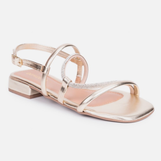 Segunda imagem do produto Sandália Feminina Rasteirinha Com Tira De Strass Brilho Moda Dourado