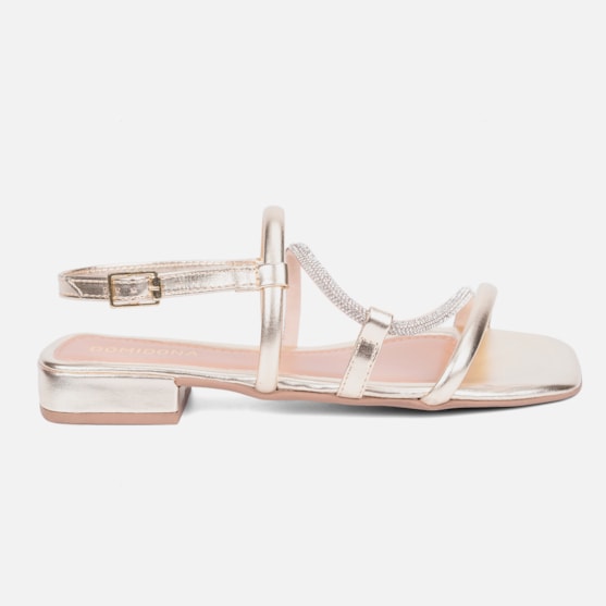 Sandália Feminina Rasteirinha Com Tira De Strass Brilho Moda Dourado