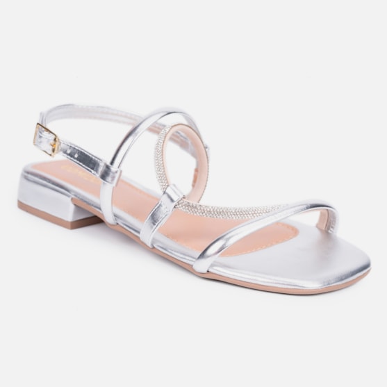 Segunda imagem do produto Sandália Feminina Rasteirinha Com Tira De Strass Brilho Moda Prata