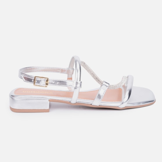 Sandália Feminina Rasteirinha Com Tira De Strass Brilho Moda Prata