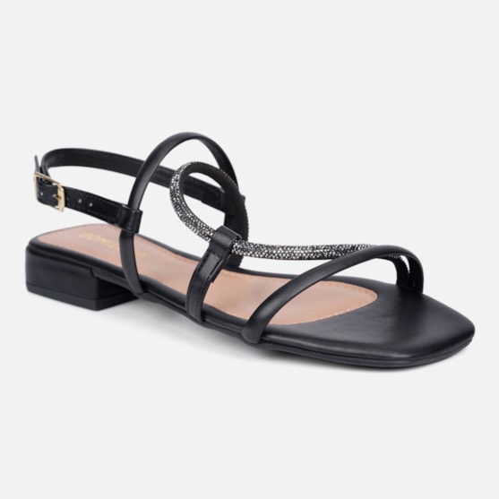 Segunda imagem do produto Sandália Feminina Rasteirinha Com Tira De Strass Brilho Moda Preto