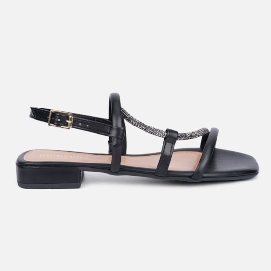 Sandália Feminina Rasteirinha Com Tira De Strass Brilho Moda Preto