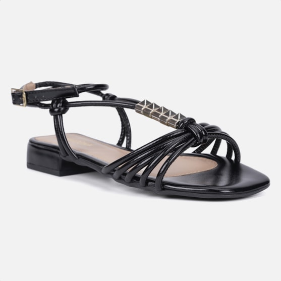 Segunda imagem do produto Sandália Feminina Rasteirinha Rasteira Tiras Em Nó Com Spikes Preto
