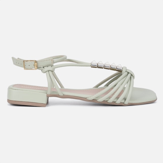 Sandália Feminina Rasteirinha Rasteira Tiras Em Nó Com Spikes Verde