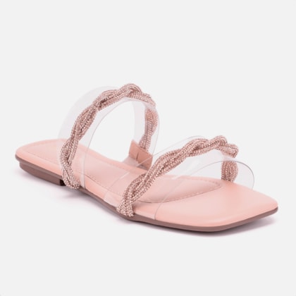 Segunda imagem do produto Sandália Feminina Rasteirinha Tiras De Vinil Com Strass Moda Nude
