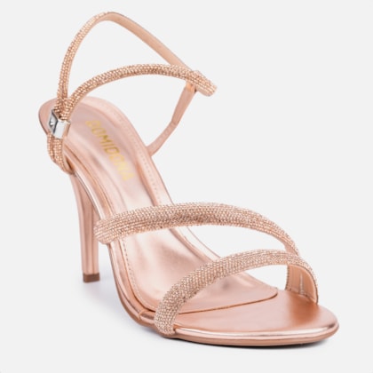 Segunda imagem do produto Sandália Feminina Salto Alto Fino Calce Fácil Strass Cobre