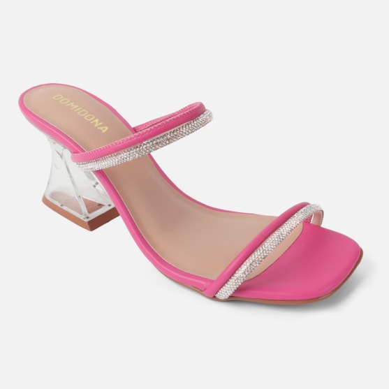 Segunda imagem do produto Sandália Feminina Salto Alto Transparente Tiras De Strass Pink