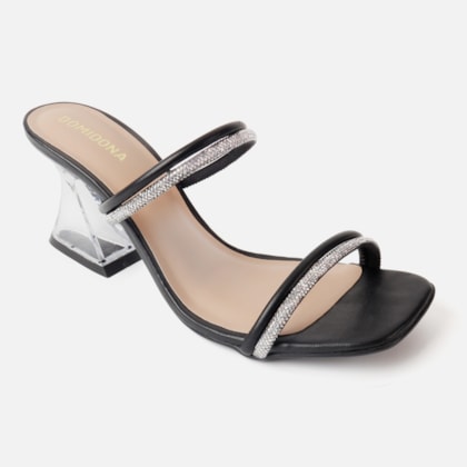 Segunda imagem do produto Sandália Feminina Salto Alto Transparente Tiras De Strass Preta