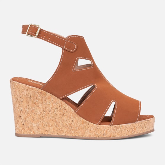 Sandália Feminina Salto Amadeirado Estilo Anabela Caramelo