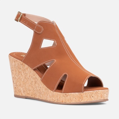 Segunda imagem do produto Sandália Feminina Salto Amadeirado Estilo Anabela Caramelo