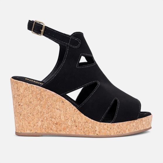 Sandália Feminina Salto Amadeirado Estilo Anabela Preta