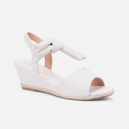 Segunda imagem do produto Sandália Feminina Salto Anabela Tira Laço No Tornozelo Off White