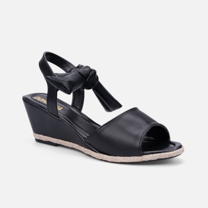 Segunda imagem do produto Sandália Feminina Salto Anabela Tira Laço No Tornozelo Preta