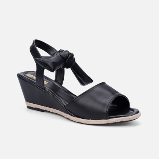 Segunda imagem do produto Sandália Feminina Salto Anabela Tira Laço No Tornozelo Preta