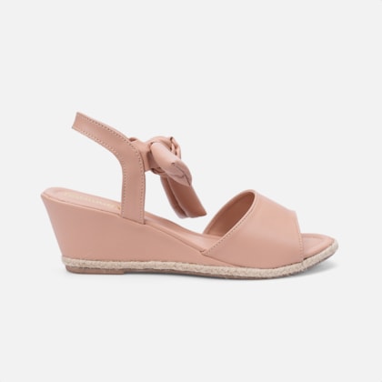 Sandália Feminina Salto Anabela Tira Laço No Tornozelo Rosa