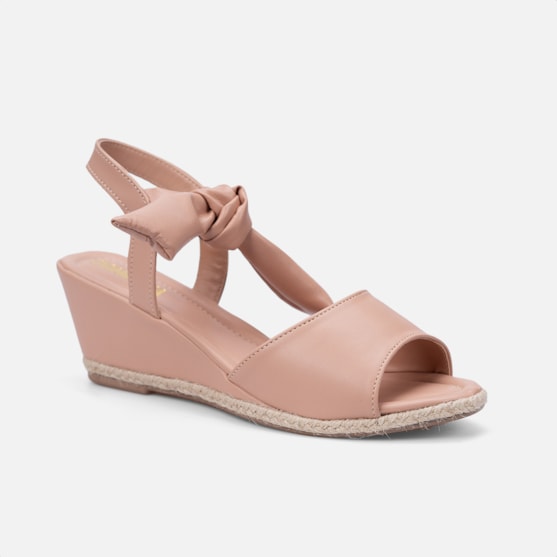 Segunda imagem do produto Sandália Feminina Salto Anabela Tira Laço No Tornozelo Rosa