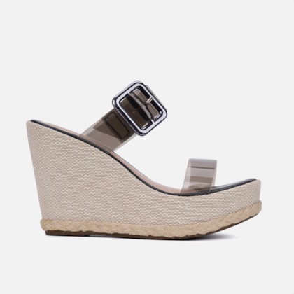 Sandália Feminina Salto Anabela Tira Vinil Preta