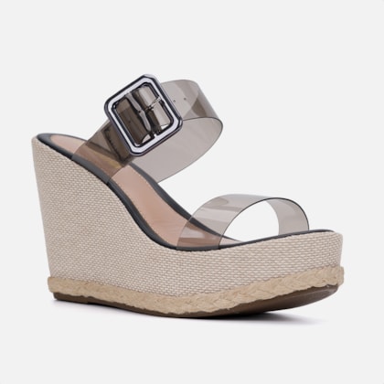 Segunda imagem do produto Sandália Feminina Salto Anabela Tira Vinil Preta