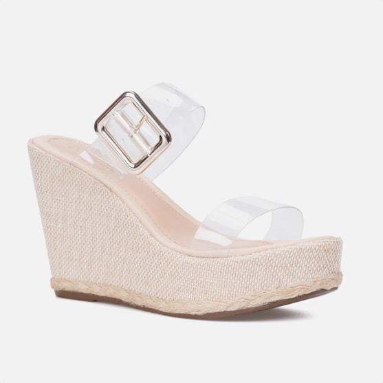 Segunda imagem do produto Sandália Feminina Salto Anabela Tira Vinil Transparente