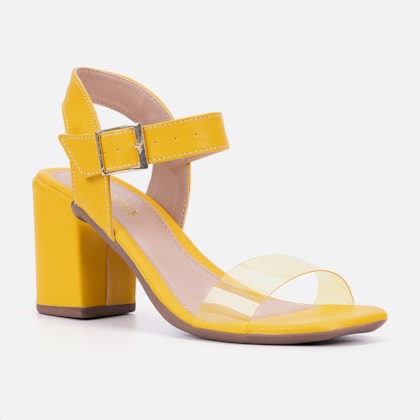 Segunda imagem do produto Sandália Feminina Salto Bloco Bico Quadrado Transparente Amarelo