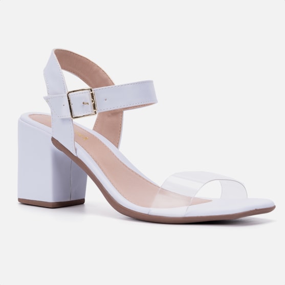 Segunda imagem do produto Sandália Feminina Salto Bloco Bico Quadrado Transparente Branco