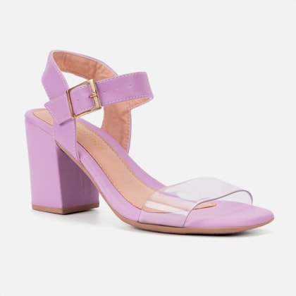 Segunda imagem do produto Sandália Feminina Salto Bloco Bico Quadrado Transparente Lilás