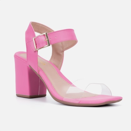 Segunda imagem do produto Sandália Feminina Salto Bloco Bico Quadrado Transparente Pink