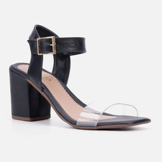 Segunda imagem do produto Sandália Feminina Salto Bloco Bico Quadrado Transparente Preto